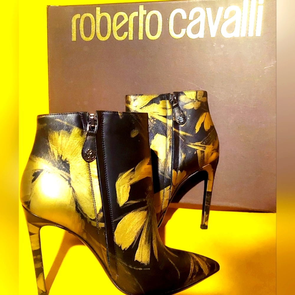 Roberto Cavalli gold painted boots